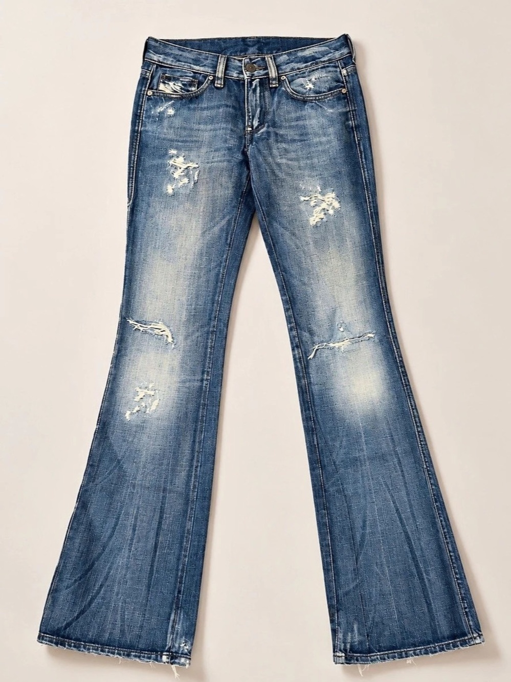 Vintage Diesel Y2K Distressed Flare Jeans 26 Made in Italy Luxury Denim